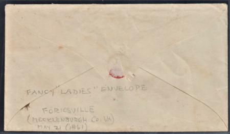 US Back Of Book - Confederate States of America 1 Stamp+Cover, Pen Cancelled with Matching m/s on Small Ladies Embossed Cover