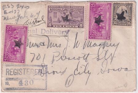 US U.S.S.Texas1937 Cover with 696, 798 (x 2), E15 Fancy Cancel Cover, Star