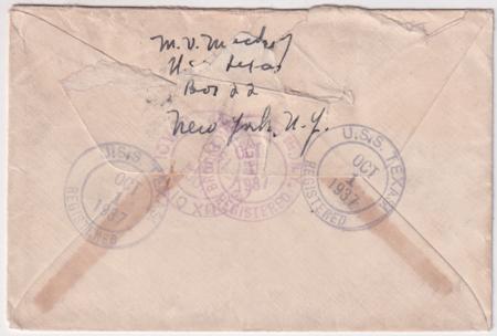 US U.S.S.Texas1937 Cover with 696, 798 (x 2), E15 Fancy Cancel Cover, Star