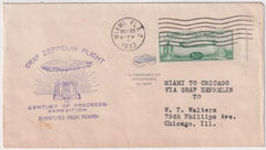 US 1933 C18 Chicago Flight, Miami - Chicago, Rice Silver Cachet