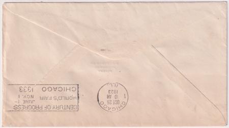 US 1933 C18 Chicago Flight, Miami - Chicago, Rice Silver Cachet