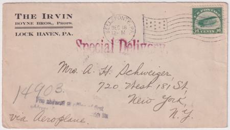 US 1918 C2 on Bellefonte - NY on Corner Cover