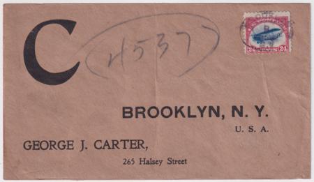 US circa 1919  C3 on  Undated Cover Sent to Brooklyn, Used as a Parcel Tag