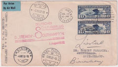 US 1932 Catapult Cover Bremen - Southampton, C10 pair, to Switzerland, Aug 1