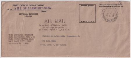 US 1937 Post Office Mail Recovery  Cover from Alpine Utah