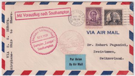 US 1931 Catapult Cover Europa - Southampton with 635, 697, May 23
