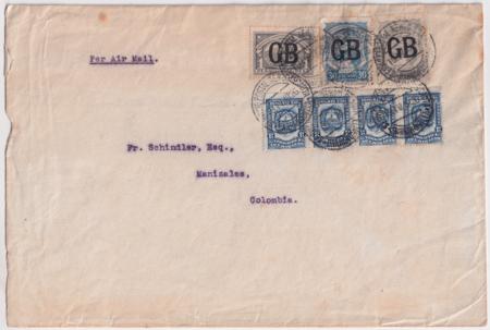 Colombia 1926 SCADTA Consular Ovpts "GB" on Cover Sent Airmail