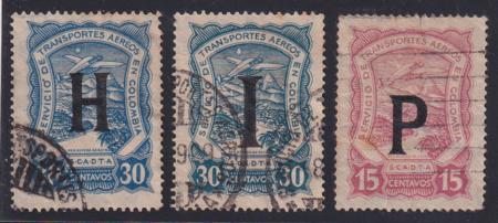 Colombia 1923 SCADTA Consular Ovpts "H, I and P"