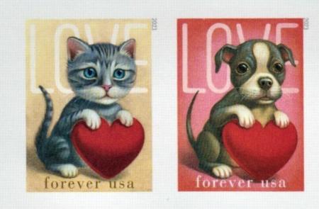 US 5745-46b Modern Imperf Puppy and Kitten Love Pair