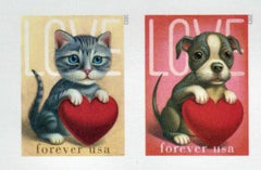 US 5745-46b Modern Imperf Puppy and Kitten Love Pair