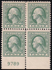 US 525 Washington / Franklin Mint Block Of 4 Offset Perf II, No Perfs On Bottom, Reinforced Perfs At Top Center