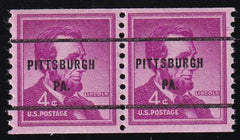 US 1058b Mint NH XF Wet Paint House Hole, Precancelled Pair Pittsburgh