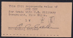 US Possessions - Japan/Ryukyu Islands Kume Shima Military Scrip Shima S/B 906a RPSS PKC 3 Unused 1 Yen Series From OCT 1, 1945 - Uncirculated - Bush Cert With Story Of Issue
