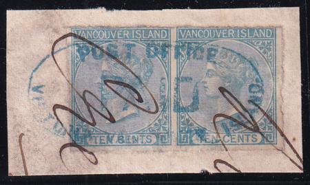 British Columbia Vancuver Island 4 Used F-VF Pair, On Piece S-O-N Blue Paid Oval 3 Large Margins, In Along Top Ink Docketing