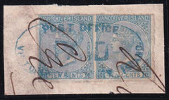 British Columbia Vancuver Island 4 Used F-VF Pair, On Piece S-O-N Blue Paid Oval 3 Large Margins, In Along Top Ink Docketing