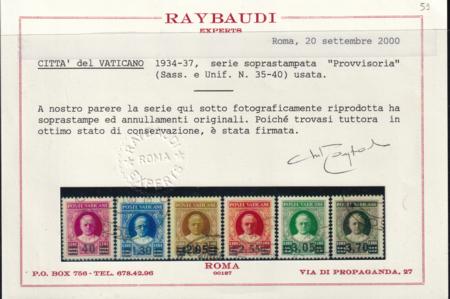 Vatican 35-40 F-VF to XF Used (37-40 XF) Raybaiudi Cert.(Set 35)