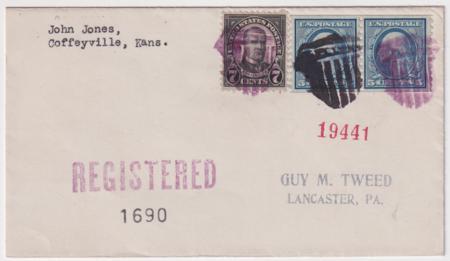 US Kansas  Coffeyville 496  639 Fancy Cancel Cover  Shield