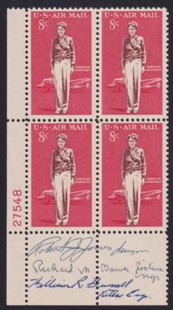 US C68 Autographed Plate Block - Amelia Earhart
