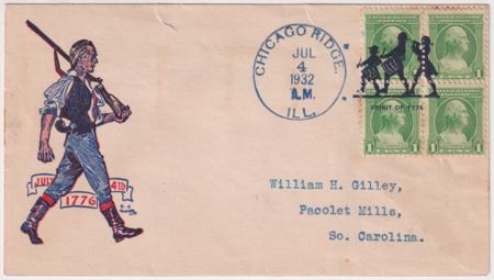 US Illinois, Chicago Ridge 705 Fancy Cancel Cover, Fife and Drum, Spirit of 1776