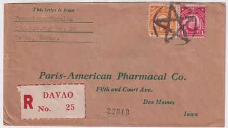 US Philippines, Davao  Fancy Cancel Cover,  Star in Circle