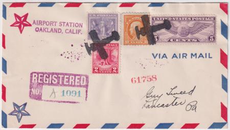 US California, Oakland 510, 537, 645, C16 Fancy Cancel Cover, Airplane