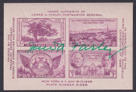 US 1935 Scott #778 TIPEX  S/S Signed by James Farley, PMG