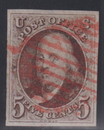 US 1a Early Classics  Dual PF Certs: Genuine used Red Grid Canbcel Beautifully Balanced Margins