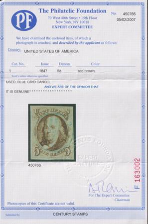 US 1a Early Classics  Dual PF Certs: Genuine used Red Grid Canbcel Beautifully Balanced Margins