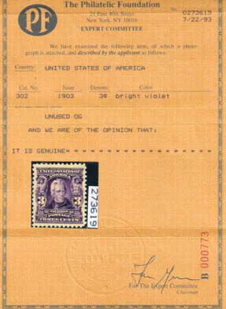 US 302 US Bureau and Regular Issues  PF & PSE Cert XF-90