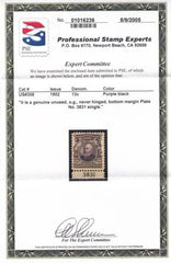 US 308 US Bureau and Regular Issues  With PSE Cert: MNH (LH in Selvage) Plate 3831 Single