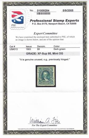 US 313 US Bureau and Regular Issues  PSE Certs: M H Beautiful XF-Sup95