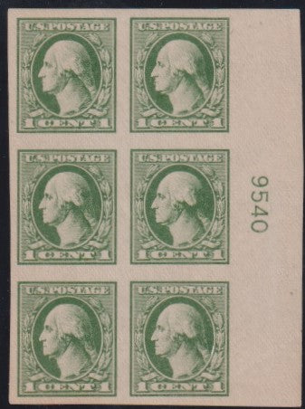 US 531  Washington - Franklin Right Plate Block - Green