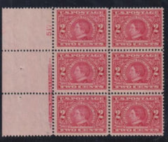 US 370 Early Commemoratives  P/B of 6 Imprint tape V num 5173 Extraordinary Centering and freshness!