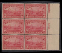US 372 Early Commemoratives  P/B of 6 Num 5393 with partial imprint Type V Weak perfs