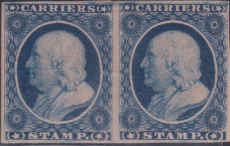 US LO3 US Locals and Carriers  Pair, Indigo Shade, No Gumas Issued Pair, Indigo Shade, No Gumas Issued Horiz Crease Mint XF $35