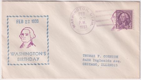 US Utah, Washington 720 Fancy Cancel Cover, GW Birthday