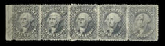 US Classics 36 Strip of 5, Po91-5R1 Left stump missing Perf Used F-VF