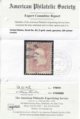 US Classics 83 "C" gill light cancel - UR minor corner crease, APS Cert Used Fine