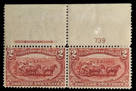 US Early commemoratives 286 Well Centered Top Plate # Strip Mint VF