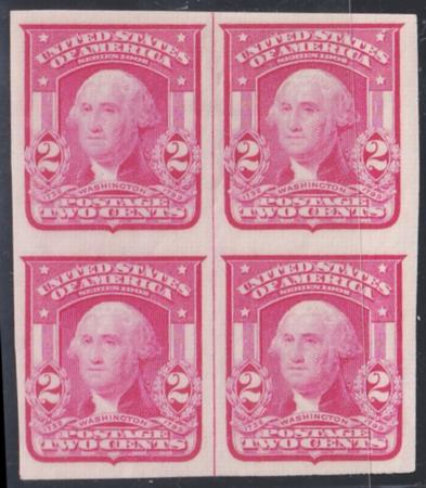 US Bureau and Regular Issues 320 Block of 4 with Vertical Line, carmine rose shade Mint VF