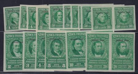US Revenues # RD85 Complete set imperforate pairs, no gum as issued, very rare!