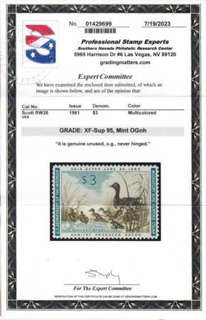 US Federal Duck Stamps # RW28 New PSE 98 Cert