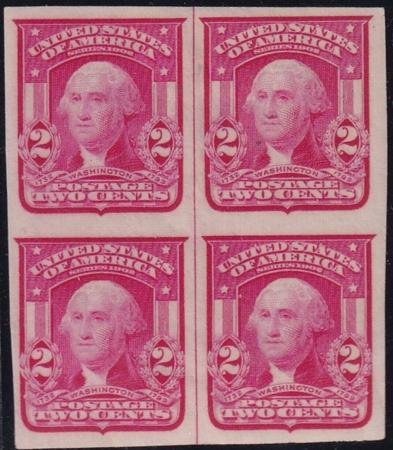 US Bureau and Regular Issues #320c Mint Hinged VF-XF Block of 4 with Vertical Line carmine rose shade Cat Value $300