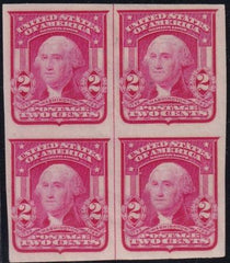 US Bureau and Regular Issues #320c Mint Hinged VF-XF Block of 4 with Vertical Line carmine rose shade Cat Value $300