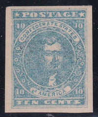 US Confederate States of America #2a Mint LH XF Light Blue, Paterson Printing , Pristine, Fresh OG, Barely Hinged PFC For pair Beautiful SMQ $575