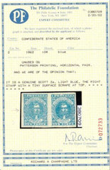 US Confederate States of America #2a Mint LH XF Light Blue, Paterson Printing , Pristine, Fresh OG, Barely Hinged PFC For pair Beautiful SMQ $575