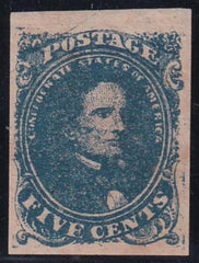 US Confederate States of America #4a Mint NH VF-XF Top Sheet Margin, PF 85 Cert + APS Cert notes pos 6 noted on QF Cert Unlisted Plate Scratch UL Est SMQ $725