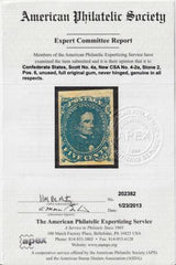 US Confederate States of America #4a Mint NH VF-XF Top Sheet Margin, PF 85 Cert + APS Cert notes pos 6 noted on QF Cert Unlisted Plate Scratch UL Est SMQ $725