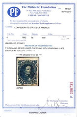 US Confederate States of America #4a Mint NH VF-XF Top Sheet Margin, PF 85 Cert + APS Cert notes pos 6 noted on QF Cert Unlisted Plate Scratch UL Est SMQ $725