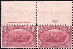 US Early Commemoratives #286 Mint Hinged VF Well-Centered top Plate numbver strip Cat Value $60